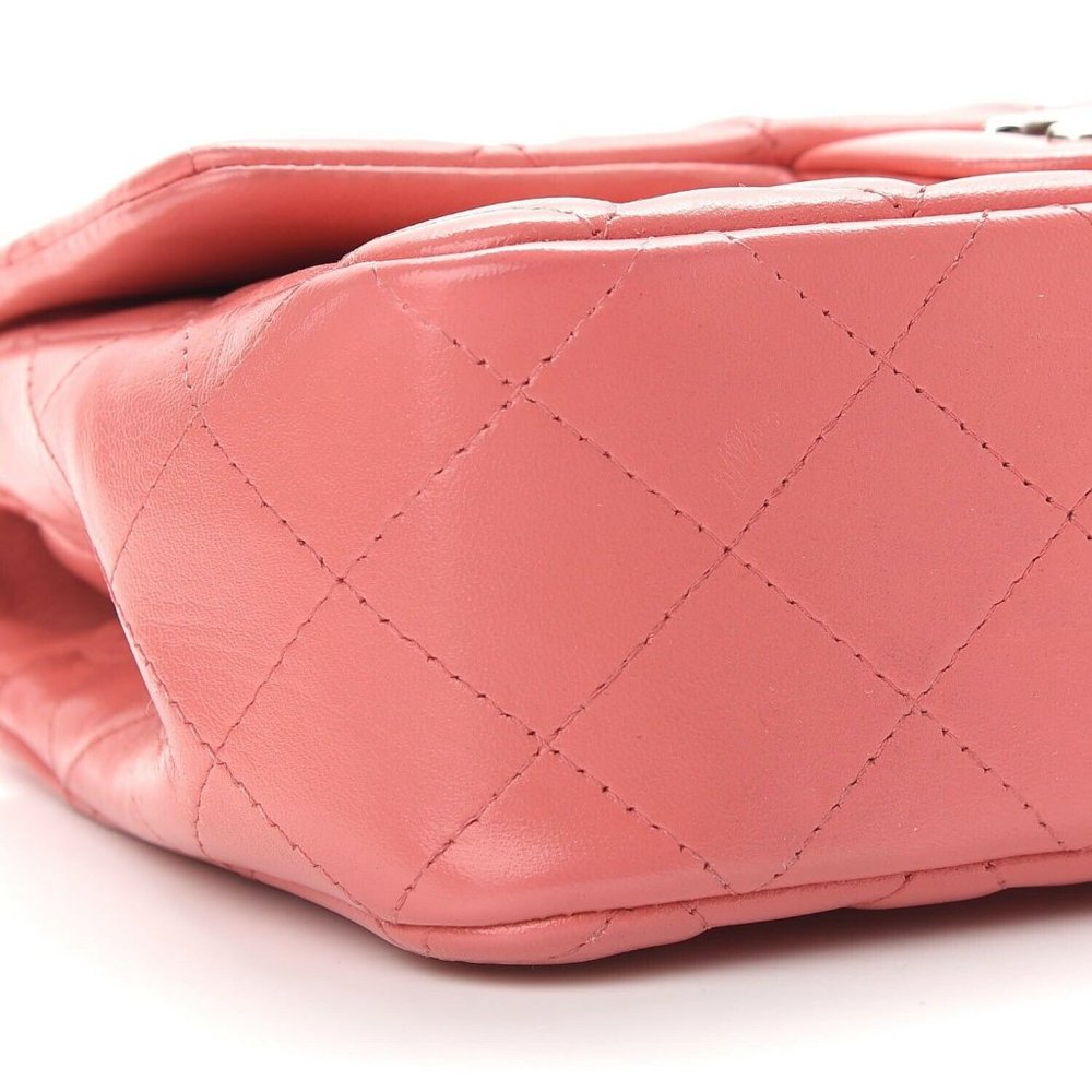 Chanel Mini Classic Flap Pink Coral Orange Lambskin Rectangular Crossbody Silver - Picture 5 of 15